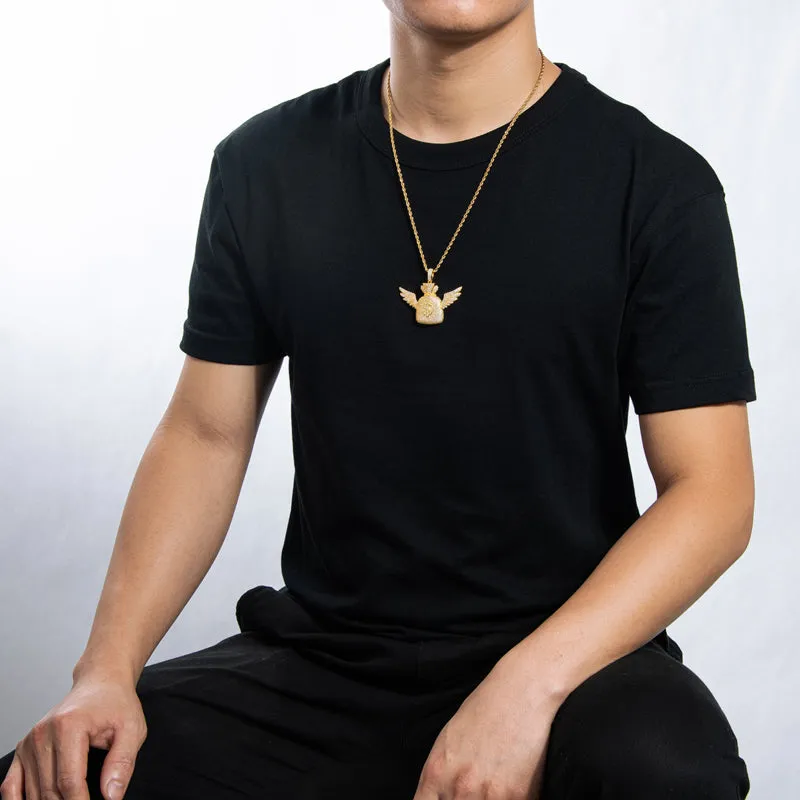 Created Diamond Wallet With Wings Hip Hop Pendant Necklace