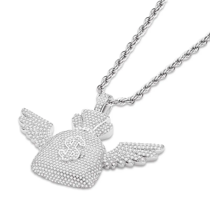 Created Diamond Wallet With Wings Hip Hop Pendant Necklace