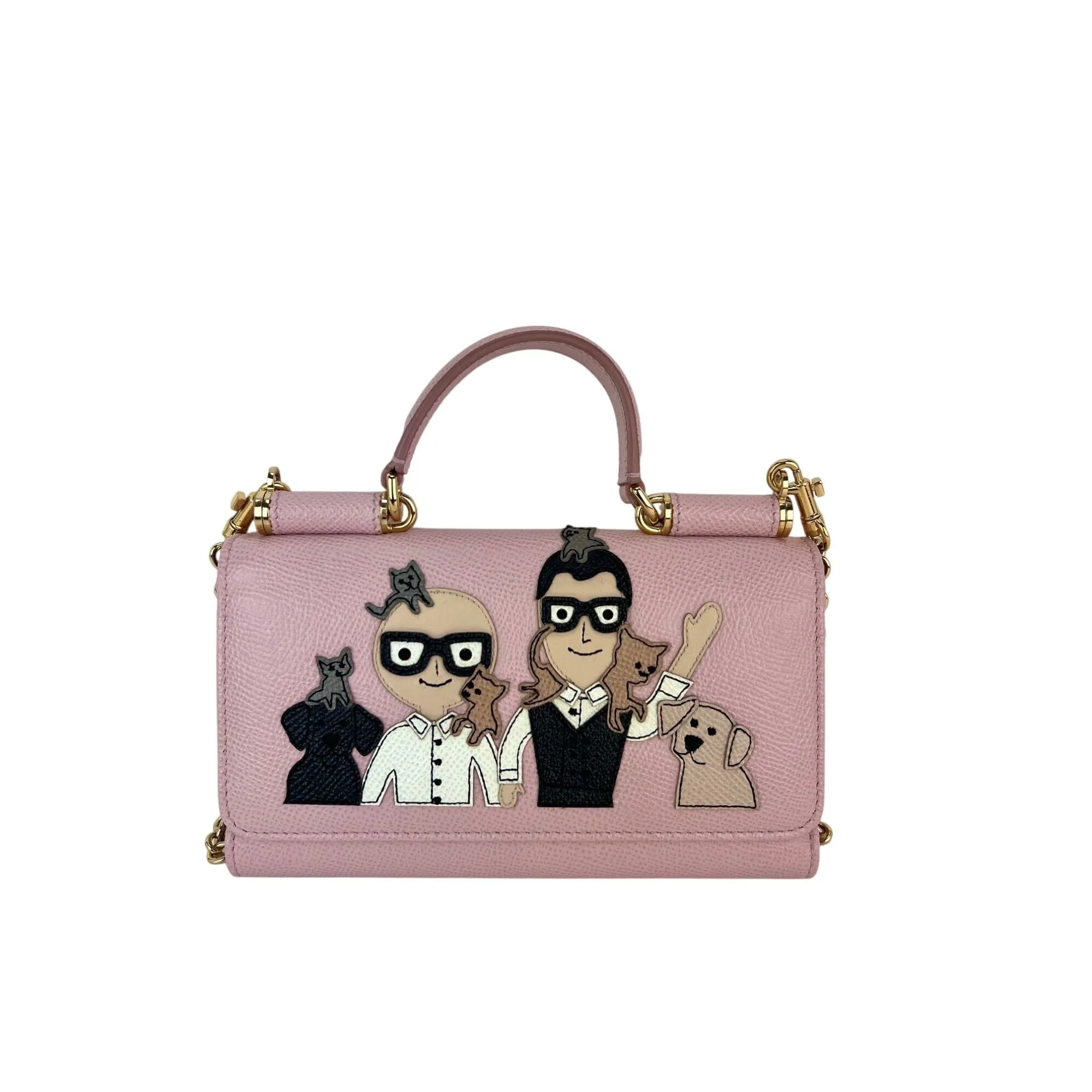 Dolce Gabbana Phone Bag St Dauphine Cartoon Pink Wallet on a Chain Hand Bag