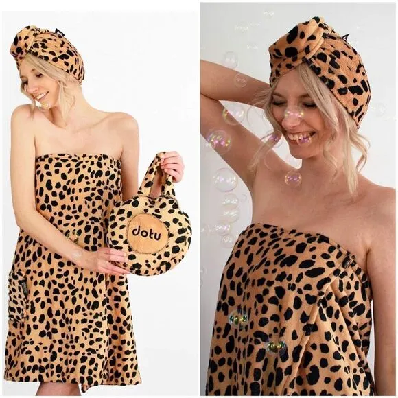 DOTU - Bath 🛁 Wrap Towel Set Cheetah 🐆 Leopard Bath Body Wrap Print towels