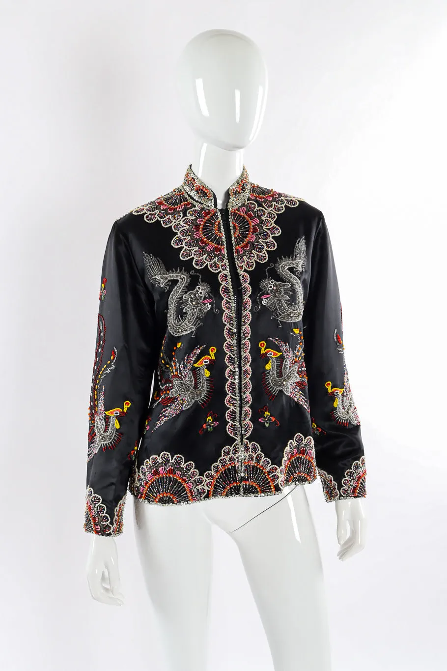 Dragon Phoenix Embellished Silk Jacket
