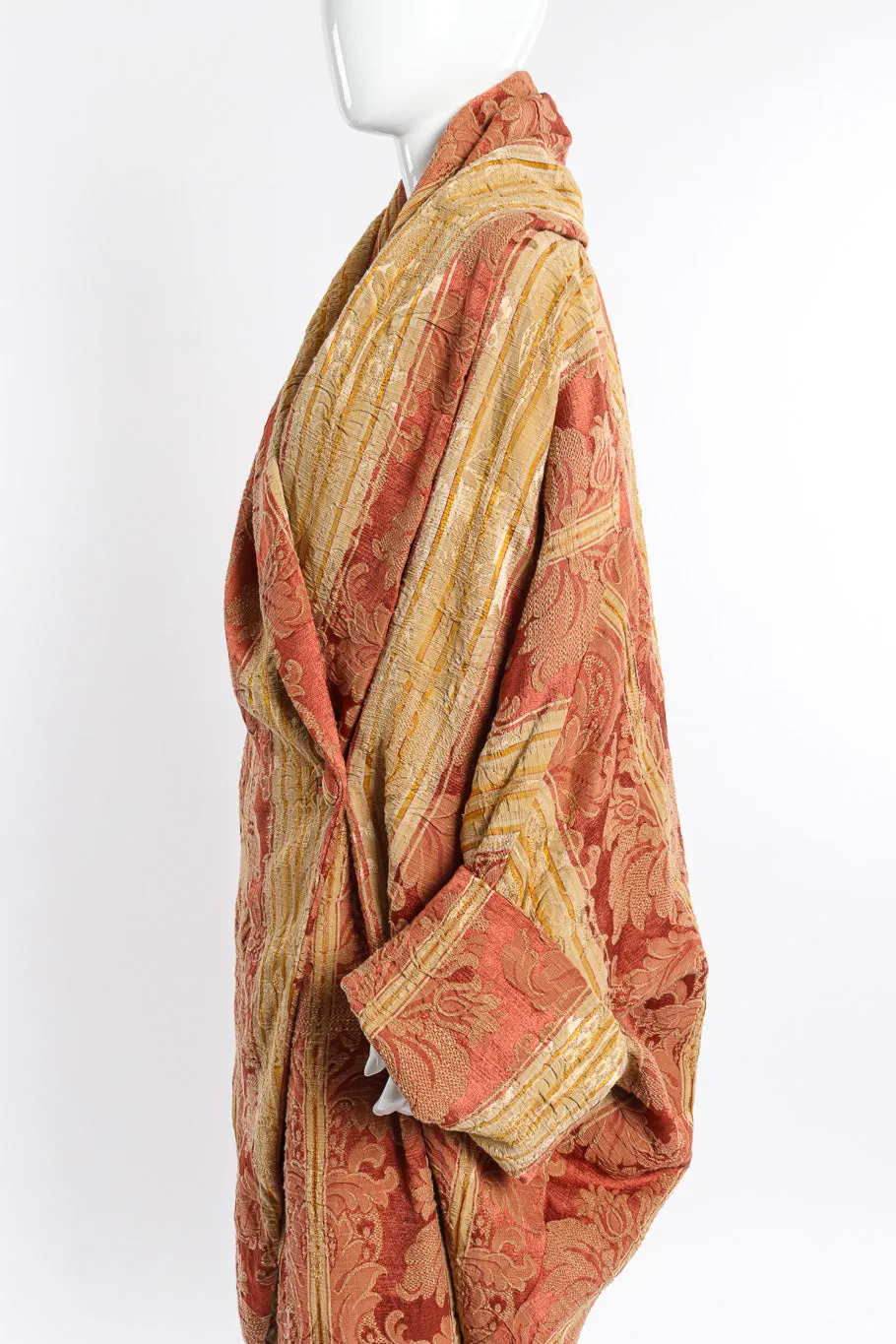 Draped Brocade Cocoon Coat