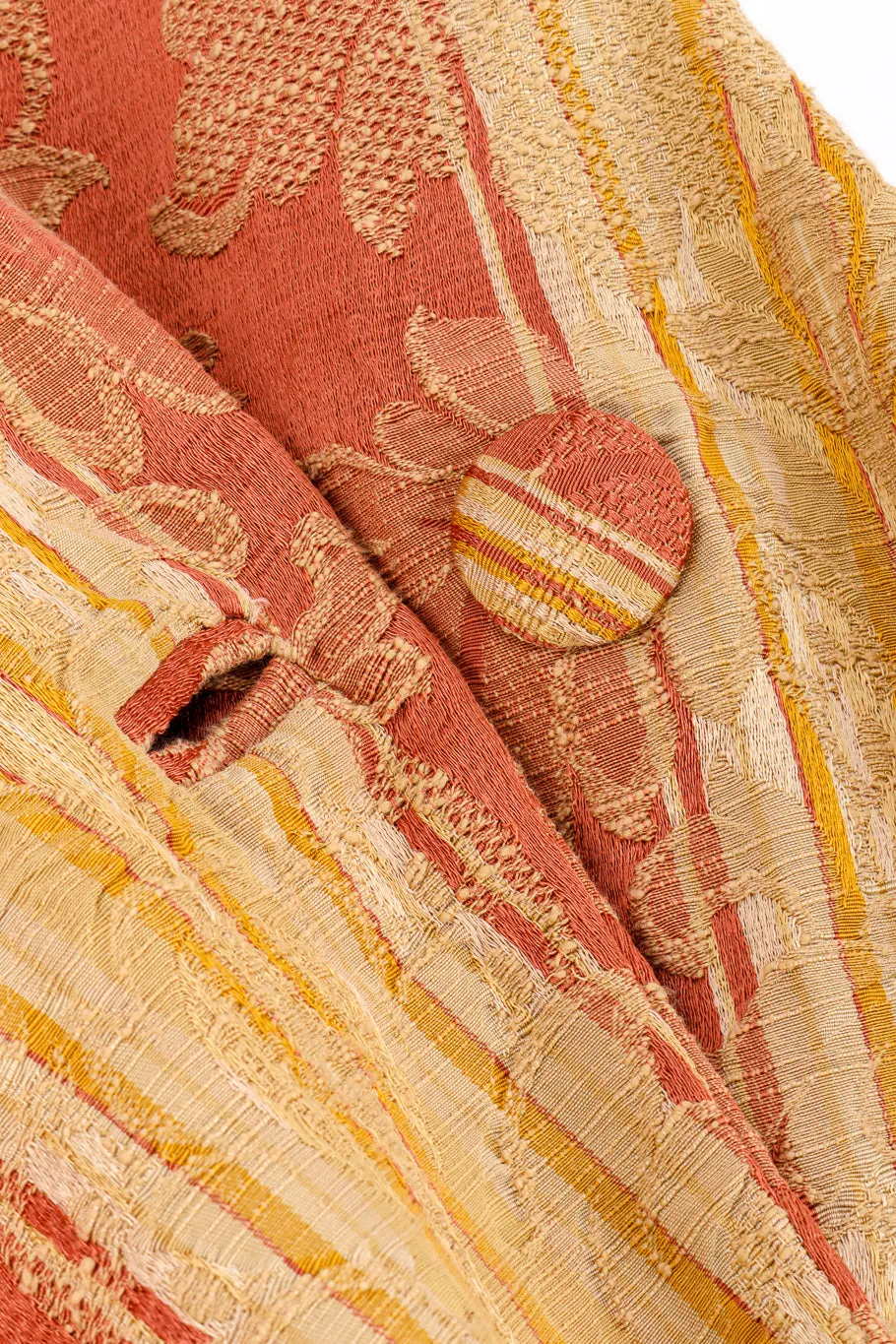 Draped Brocade Cocoon Coat