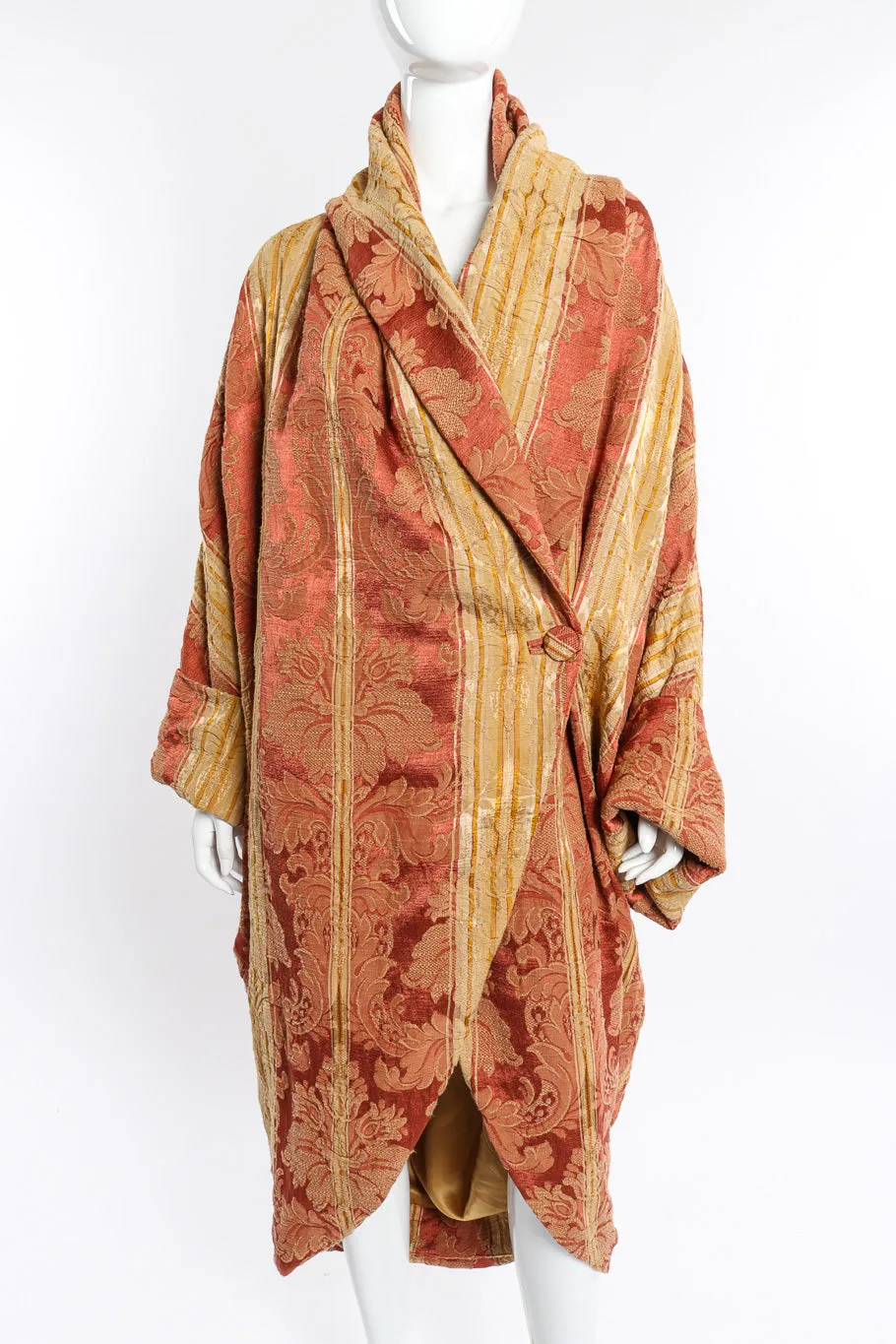 Draped Brocade Cocoon Coat