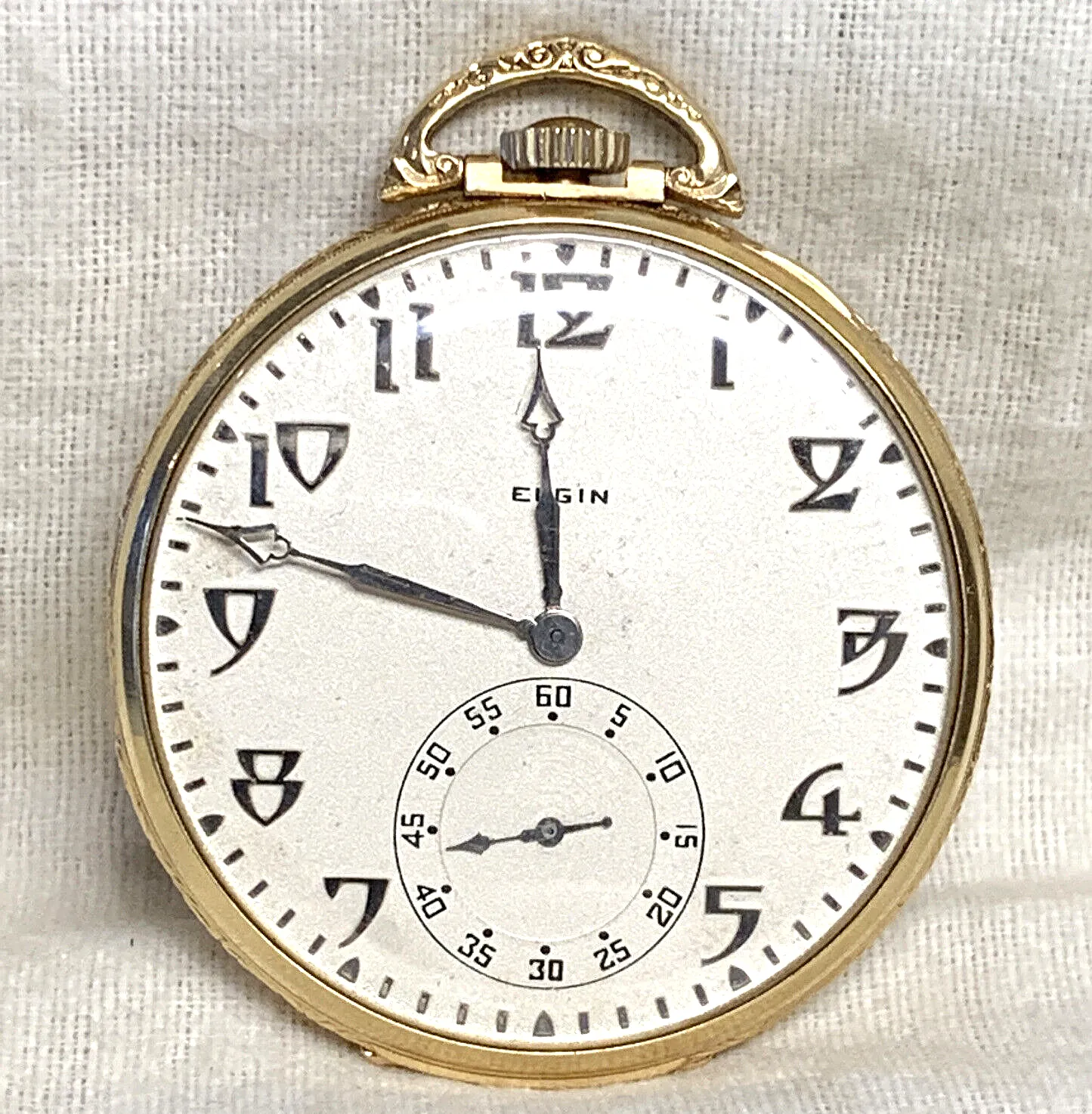 ELGIN 14K Solid Gold 44mm Open Face Pocket Watch - Runs Great Excellent Cond.