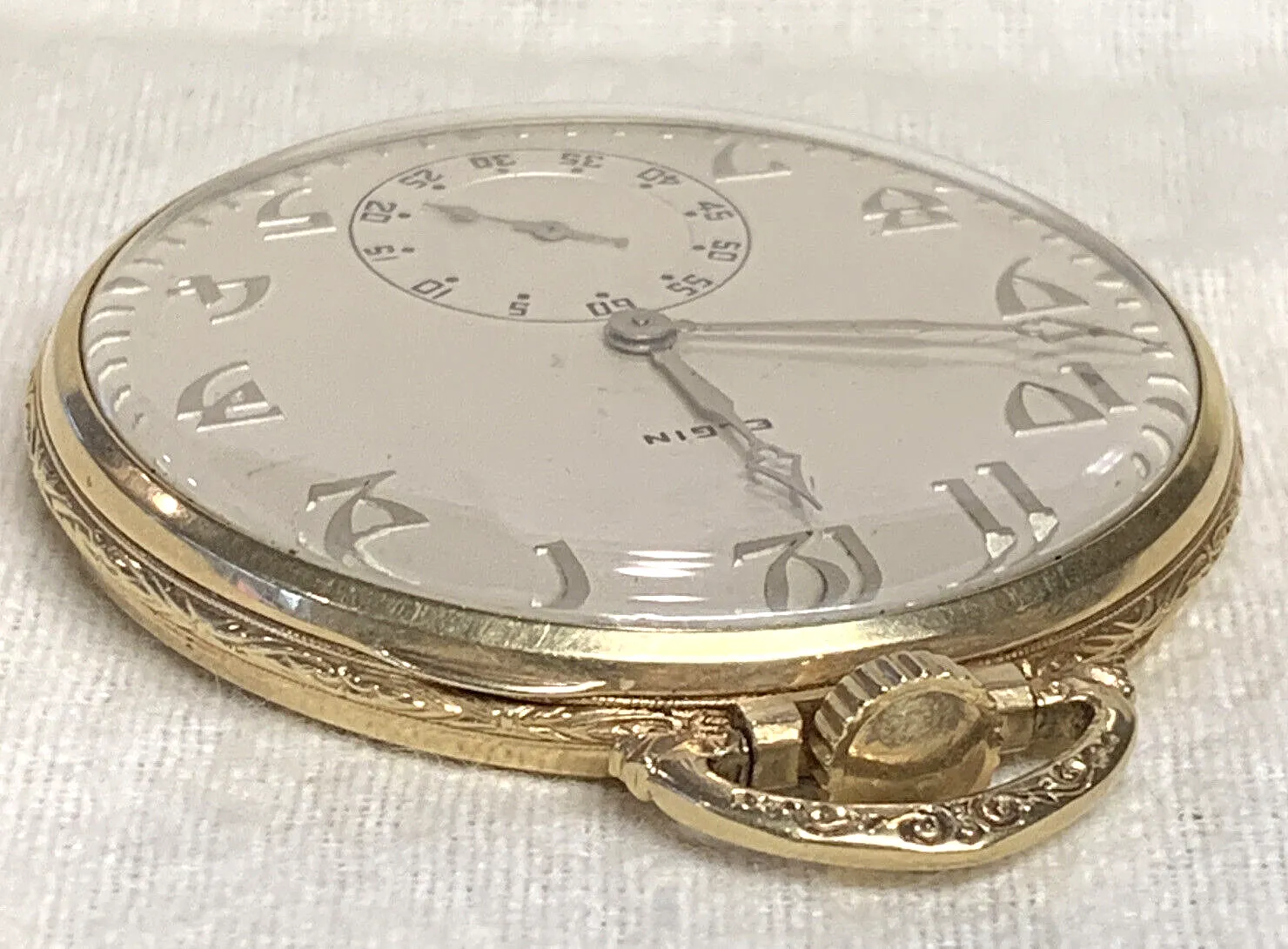 ELGIN 14K Solid Gold 44mm Open Face Pocket Watch - Runs Great Excellent Cond.