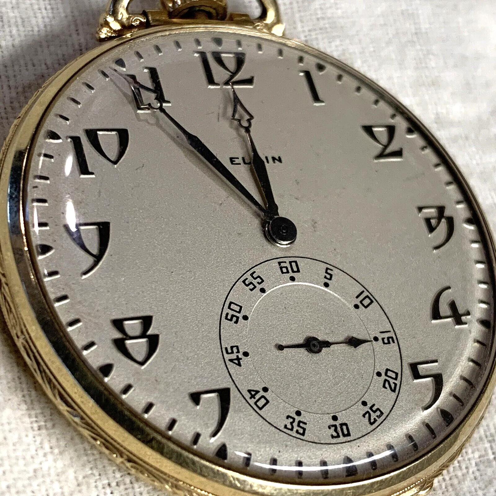 ELGIN 14K Solid Gold 44mm Open Face Pocket Watch - Runs Great Excellent Cond.