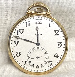 ELGIN 14K Solid Gold 44mm Open Face Pocket Watch - Runs Great Excellent Cond.