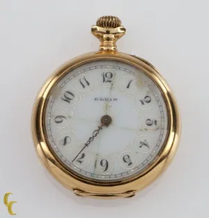 Elgin Open Face 14k Yellow Gold Pocket Watch 15 Jewel Size 0S Monogrammed Case