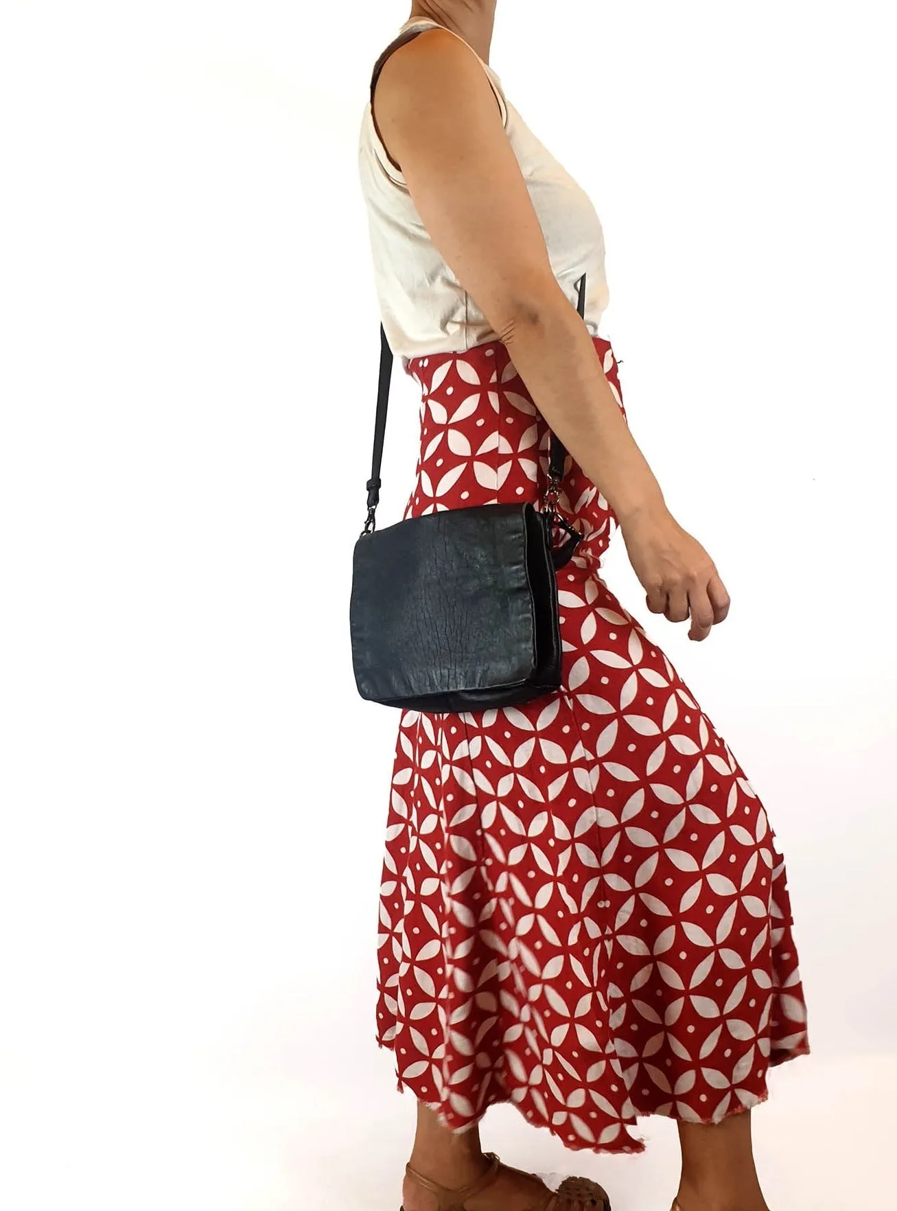 Elk black leather cross body or shoulder bag