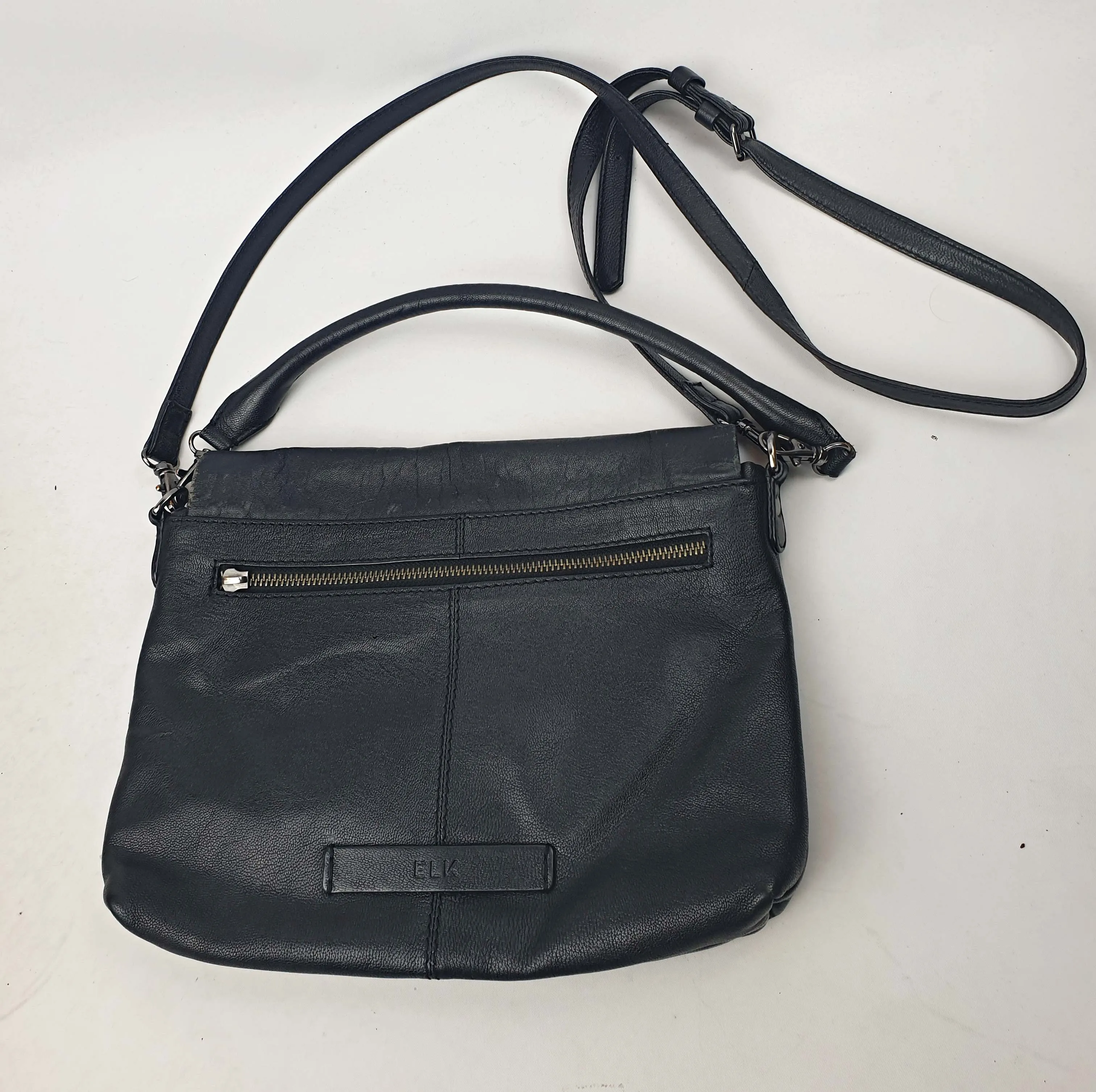 Elk black leather cross body or shoulder bag