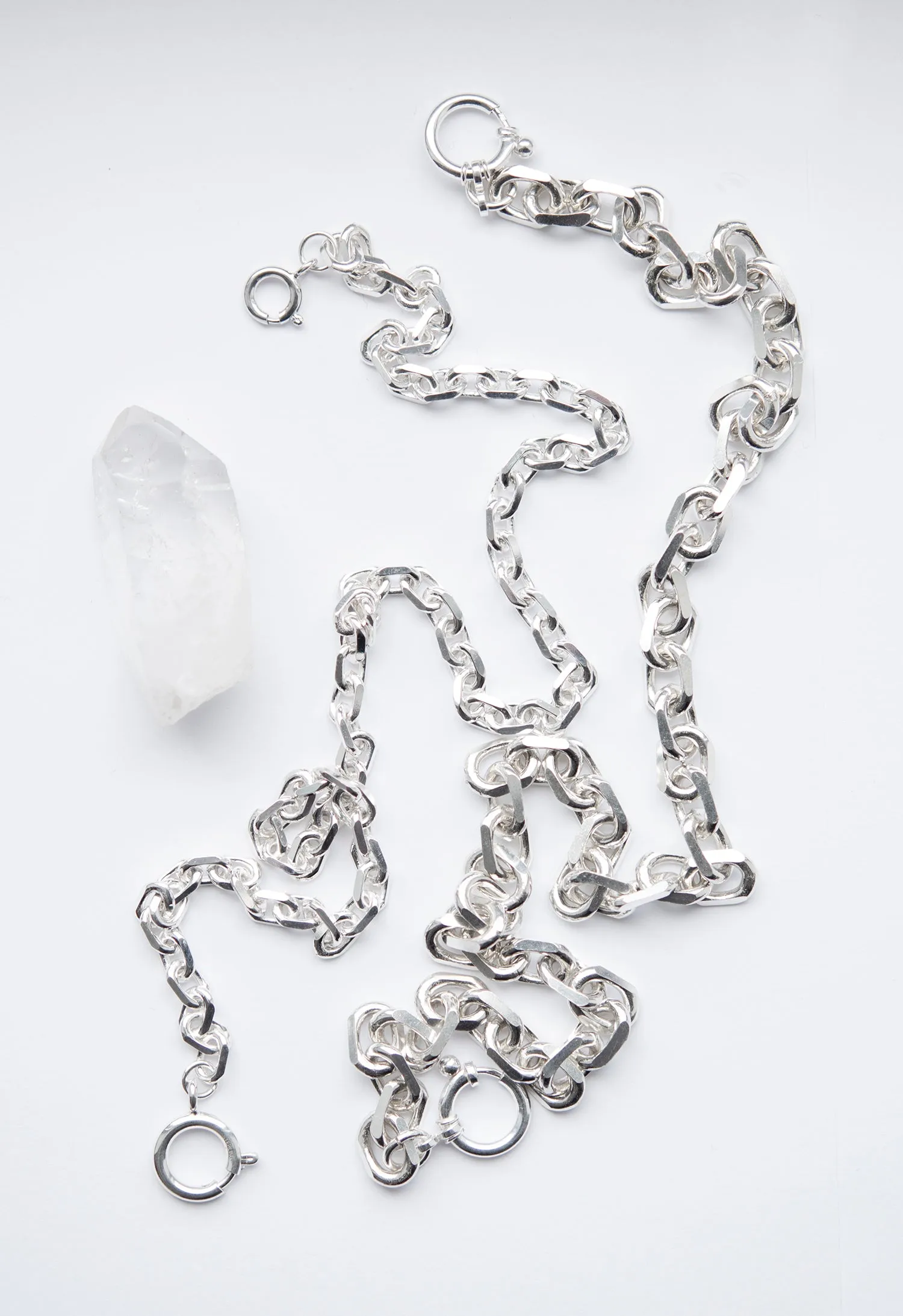 Elongated Diamond Cut Cable Chain 5.5mm Sterling Silver Necklace