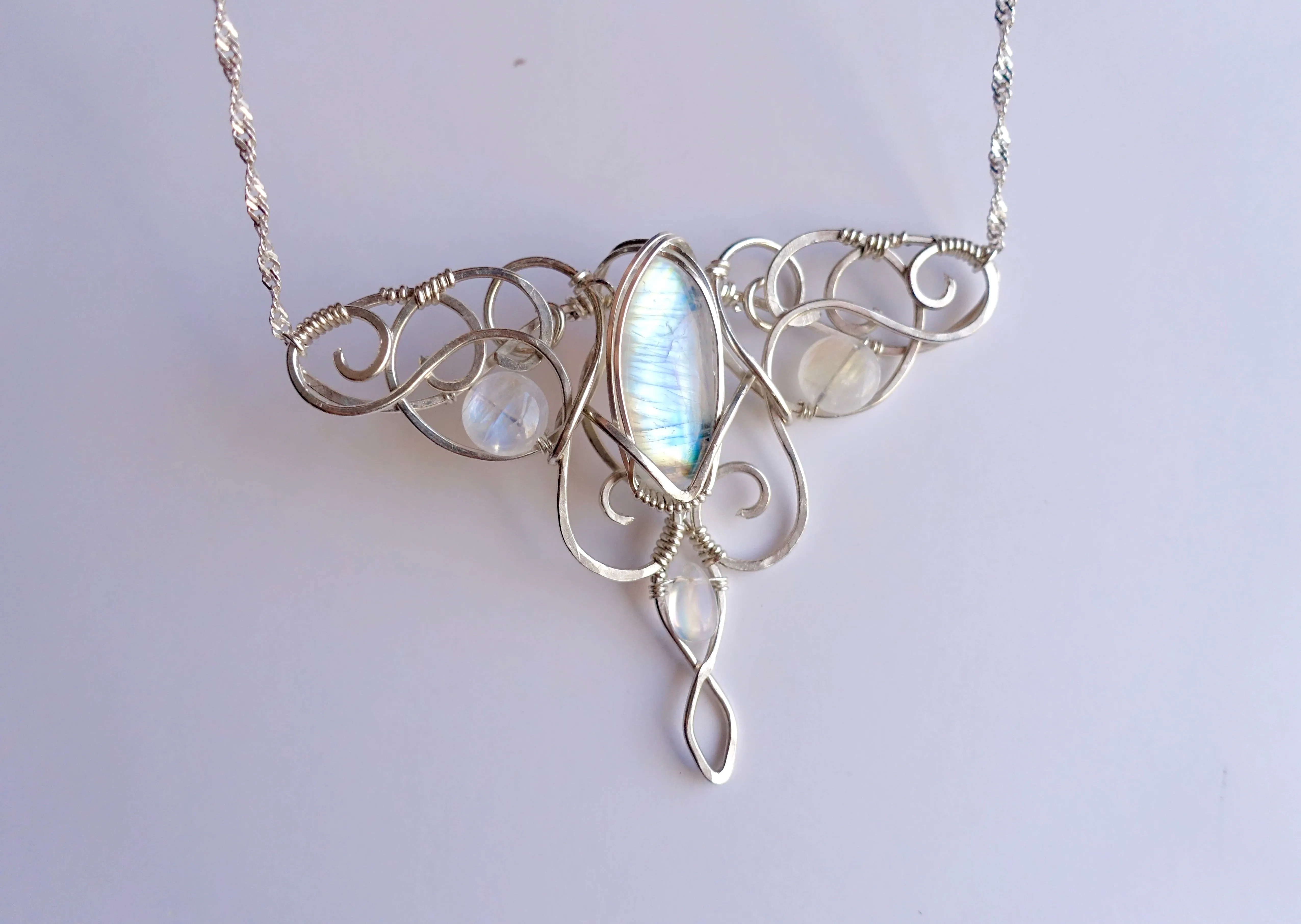 Elven Moth Moonstone Statement in Silver