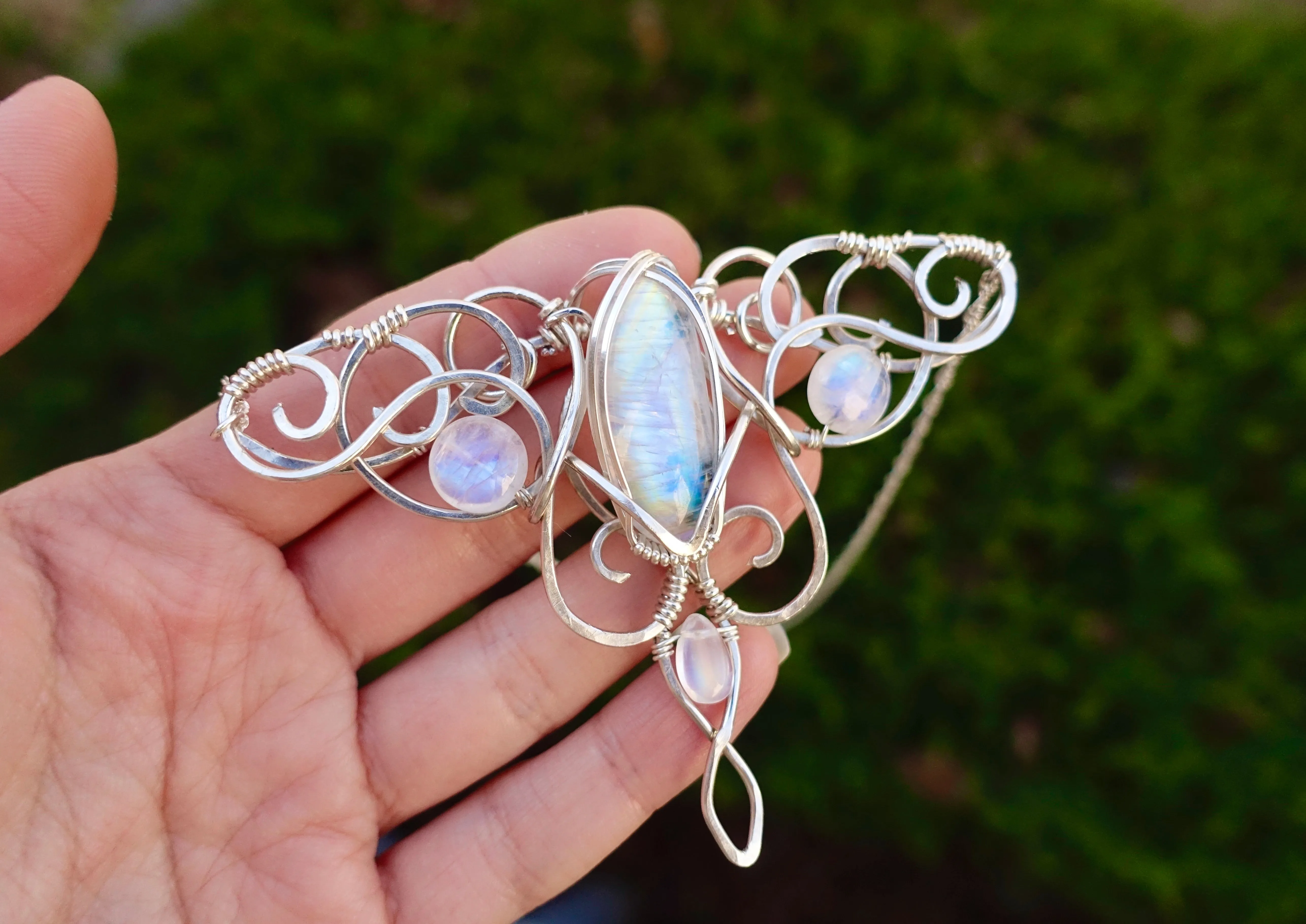 Elven Moth Moonstone Statement in Silver