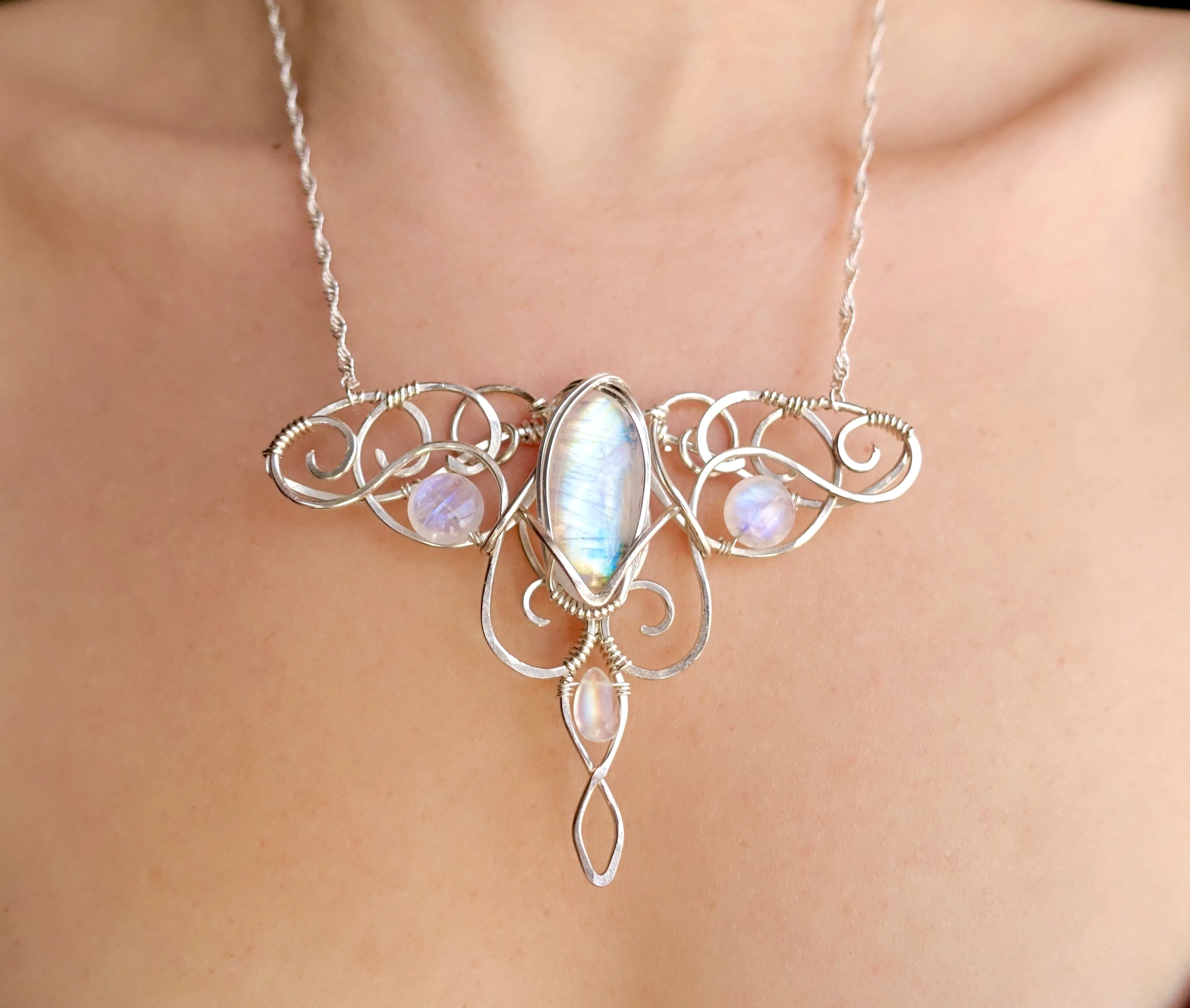 Elven Moth Moonstone Statement in Silver