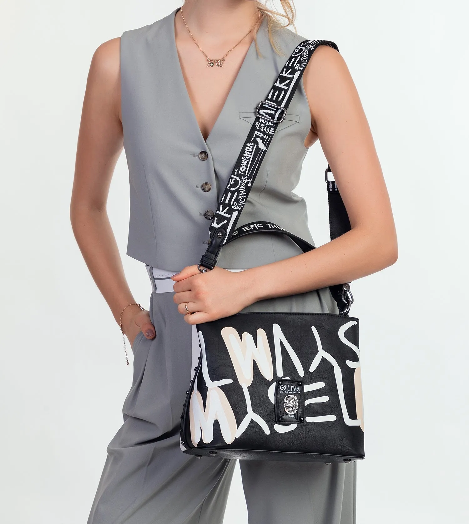 Energy white triple compartment handbag