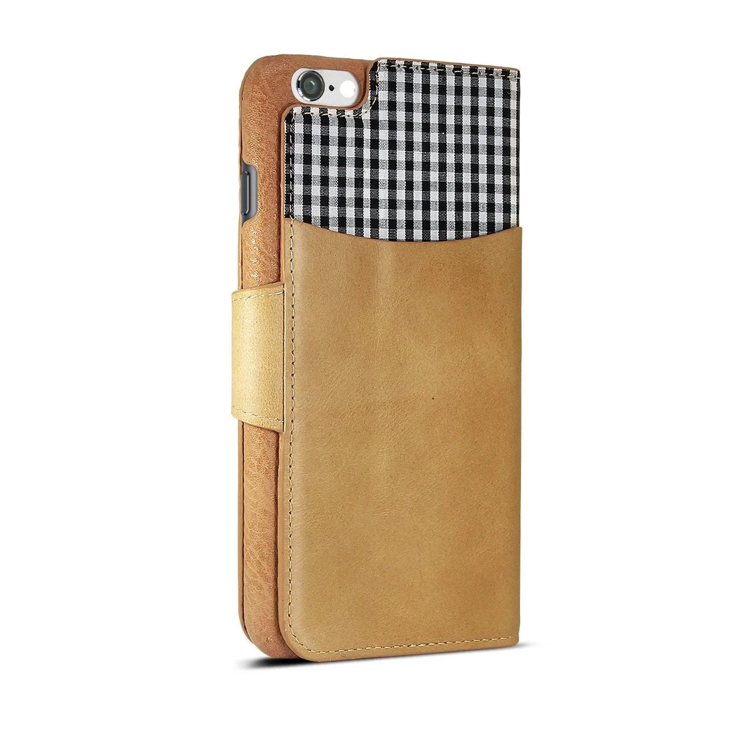 Exinoz iPhone 6S Plus Case, 100% Genuine Leather Wallet Case [LIGHT BROWN] - For Apple iPhone 6 Plus and iPhone 6S Plus 5.5" Devices