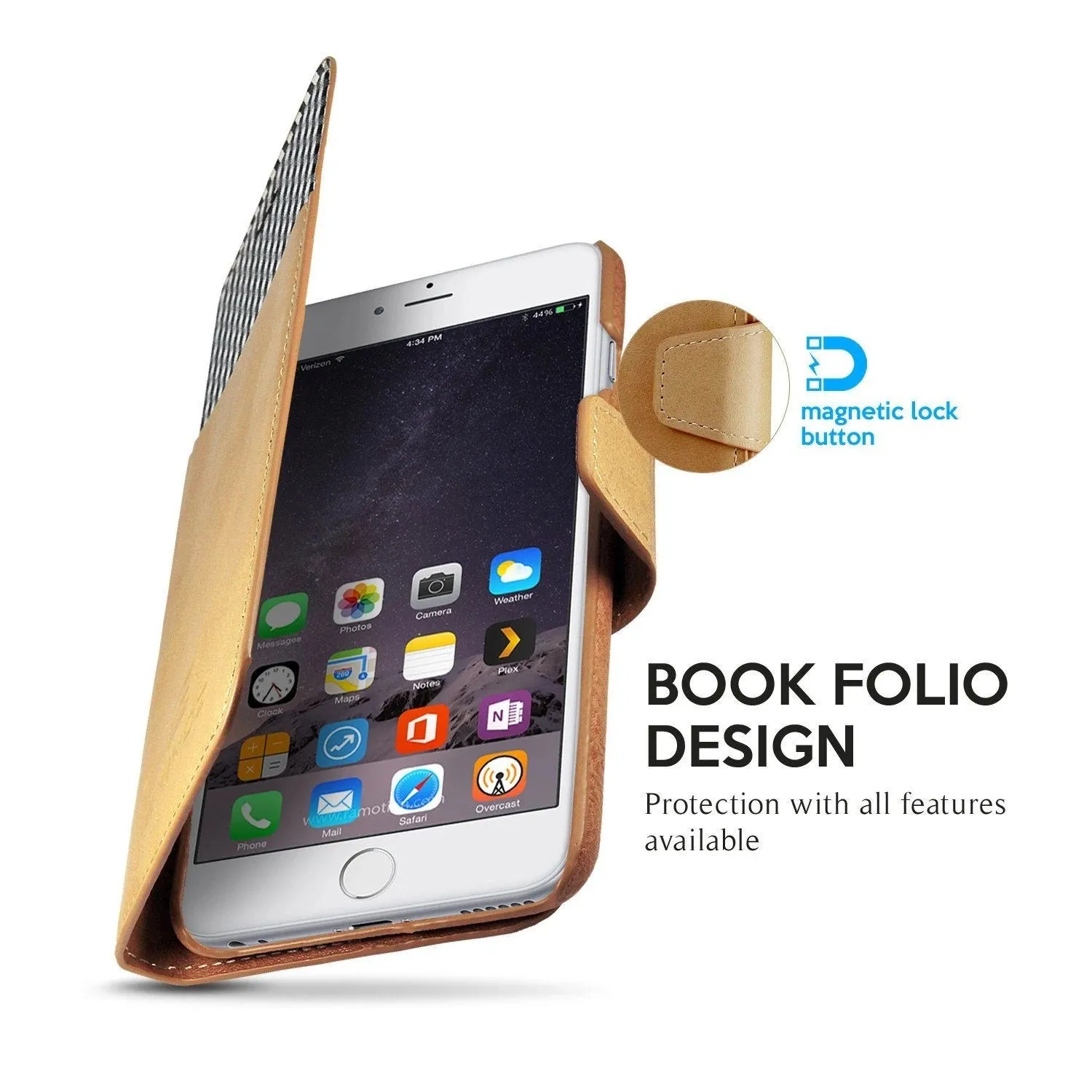 Exinoz iPhone 6S Plus Case, 100% Genuine Leather Wallet Case [LIGHT BROWN] - For Apple iPhone 6 Plus and iPhone 6S Plus 5.5" Devices