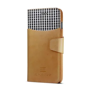 Exinoz iPhone 6S Plus Case, 100% Genuine Leather Wallet Case [LIGHT BROWN] - For Apple iPhone 6 Plus and iPhone 6S Plus 5.5" Devices