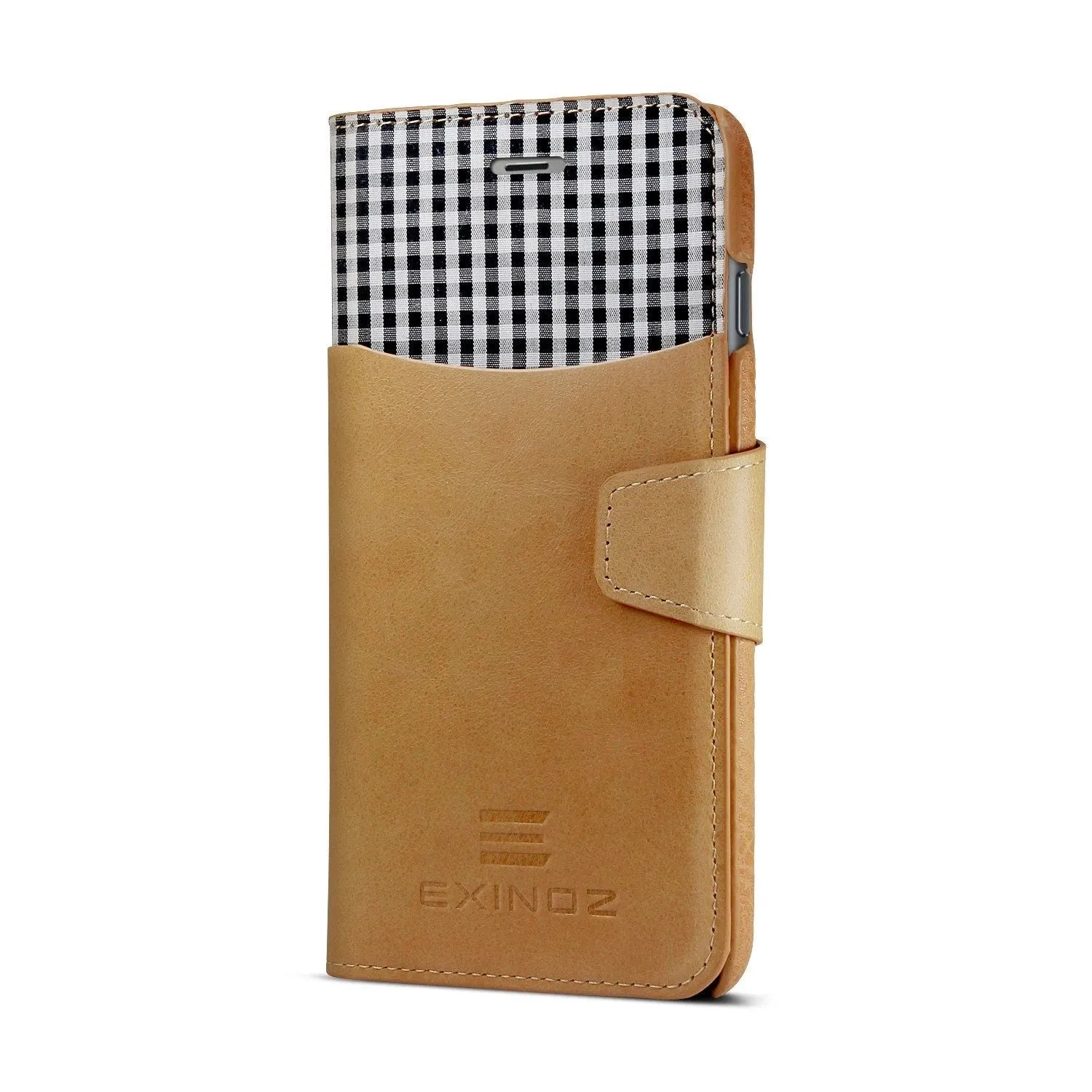 Exinoz iPhone 6S Plus Case, 100% Genuine Leather Wallet Case [LIGHT BROWN] - For Apple iPhone 6 Plus and iPhone 6S Plus 5.5" Devices