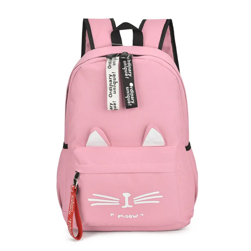Factory Wholesale  Spring New Cartoon Backpack Canvas Backpack Female Cute Cat Ears Student Schoolbag