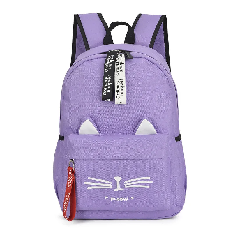 Factory Wholesale  Spring New Cartoon Backpack Canvas Backpack Female Cute Cat Ears Student Schoolbag