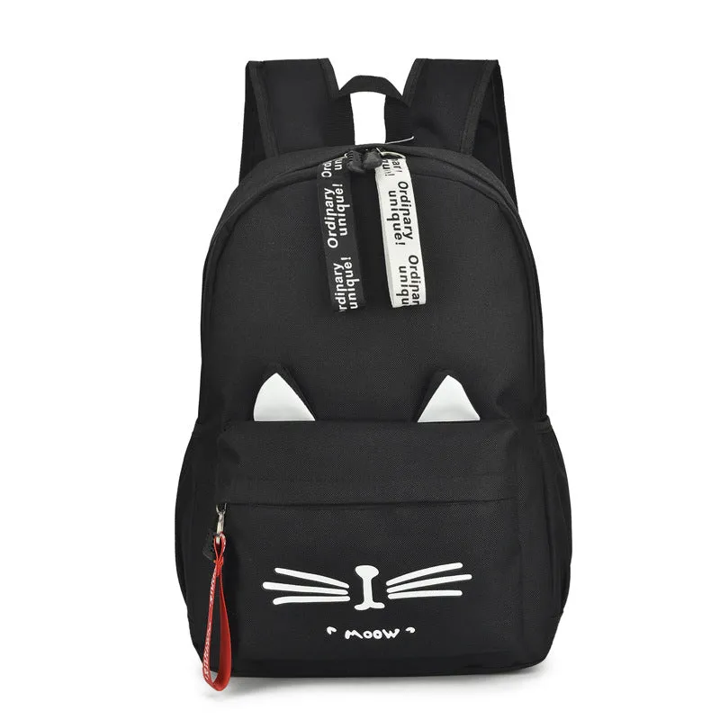 Factory Wholesale  Spring New Cartoon Backpack Canvas Backpack Female Cute Cat Ears Student Schoolbag