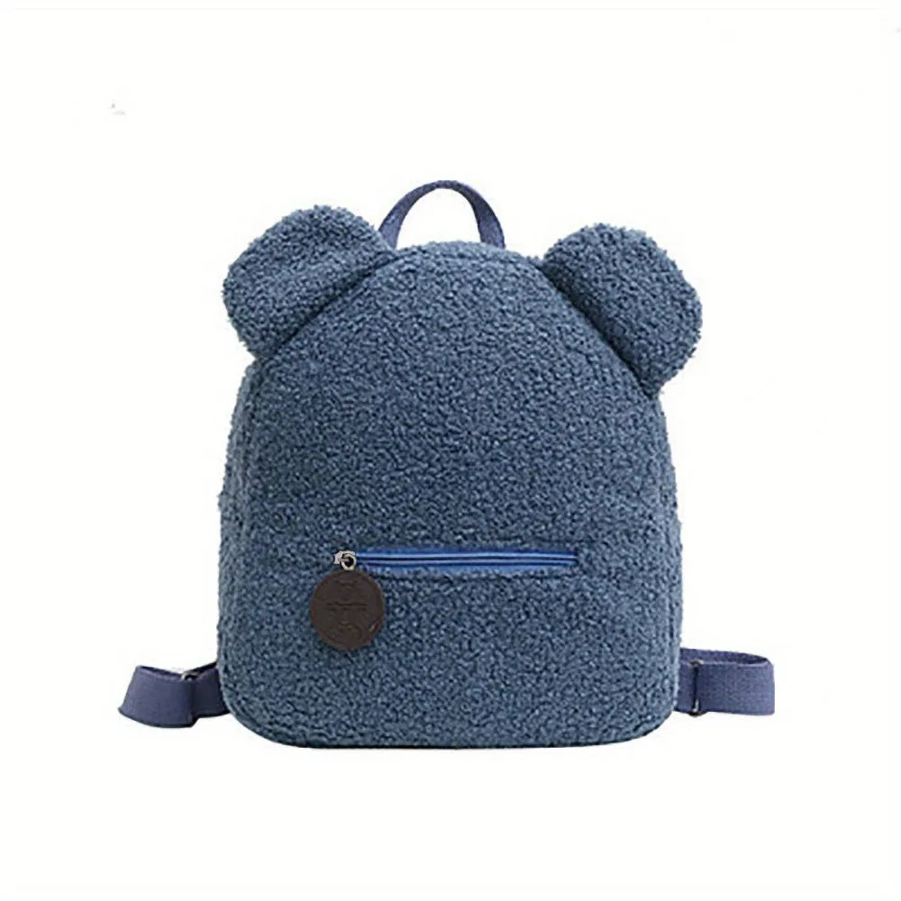 Fashion Cute Fuzzy Backpack, Kawaii Cartoon Bear Design Backpack For School And Travel (11.02*10.63*5.12) Inch