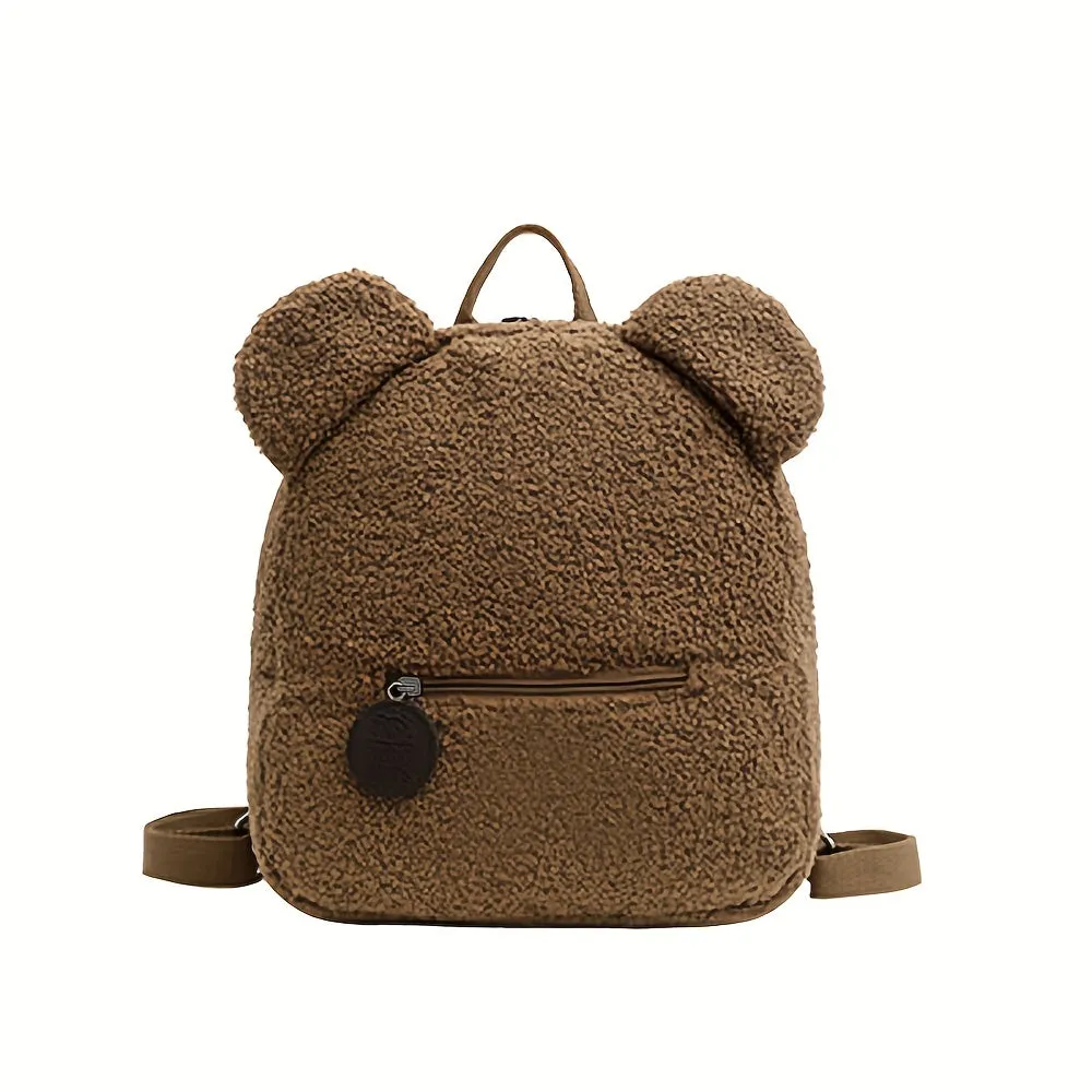 Fashion Cute Fuzzy Backpack, Kawaii Cartoon Bear Design Backpack For School And Travel (11.02*10.63*5.12) Inch