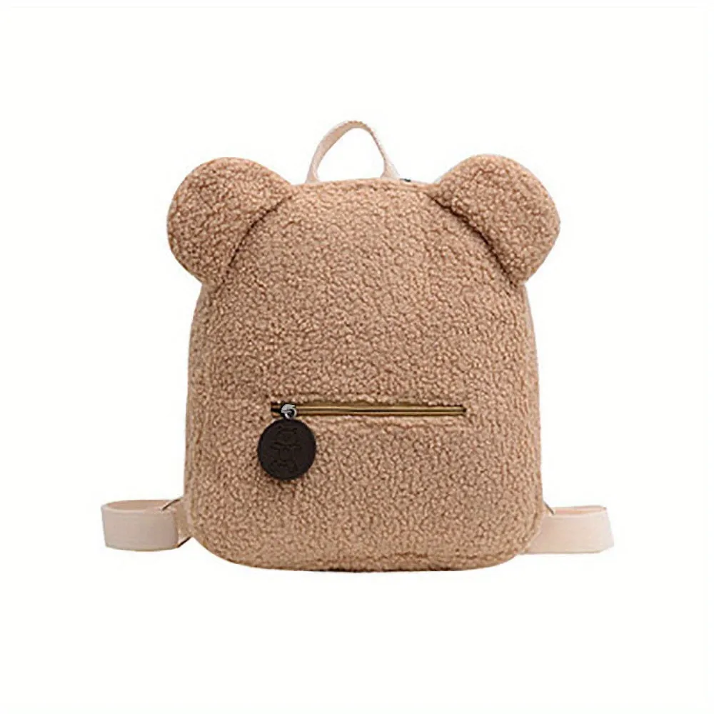 Fashion Cute Fuzzy Backpack, Kawaii Cartoon Bear Design Backpack For School And Travel (11.02*10.63*5.12) Inch