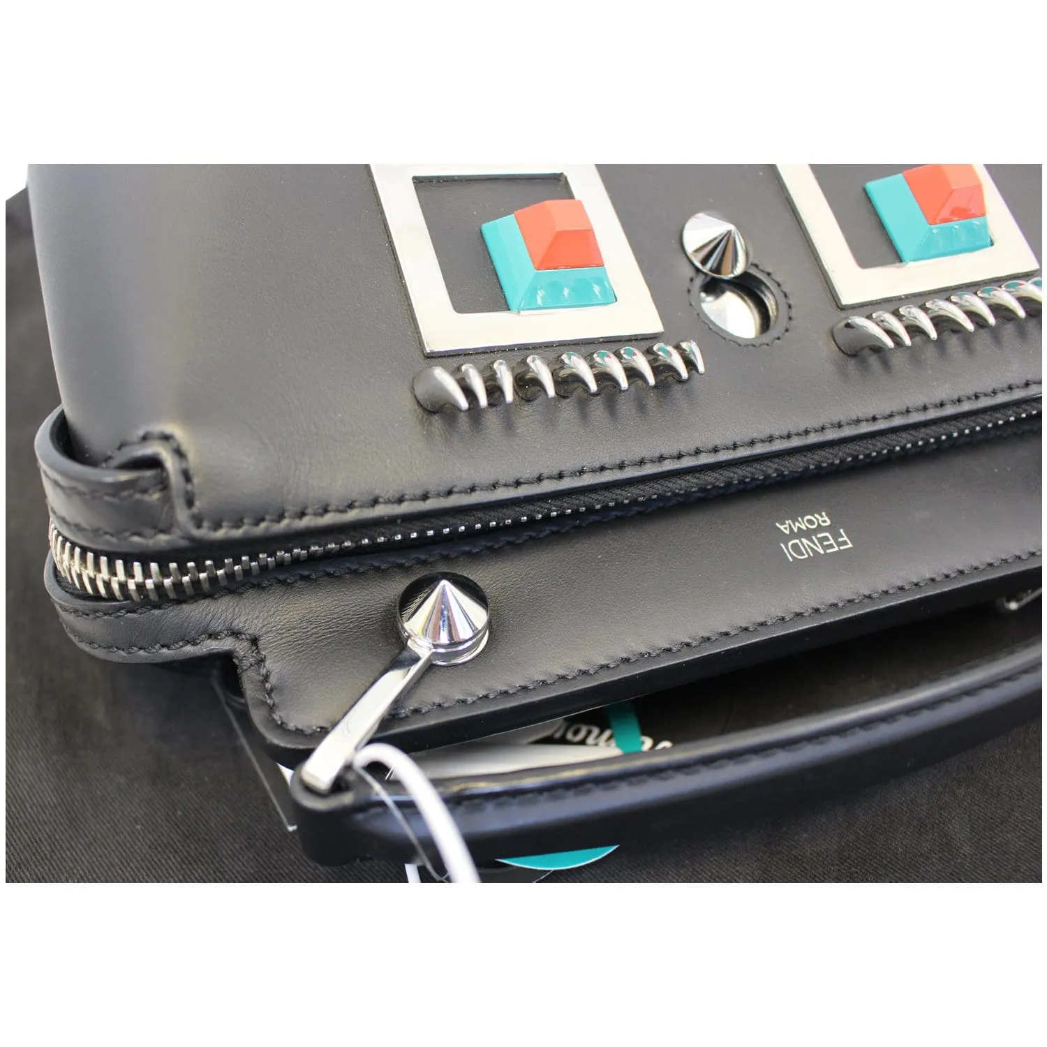 FENDI DotCom Faces Click Top Handle Embellished Leather Shoulder Handbag - Last Call