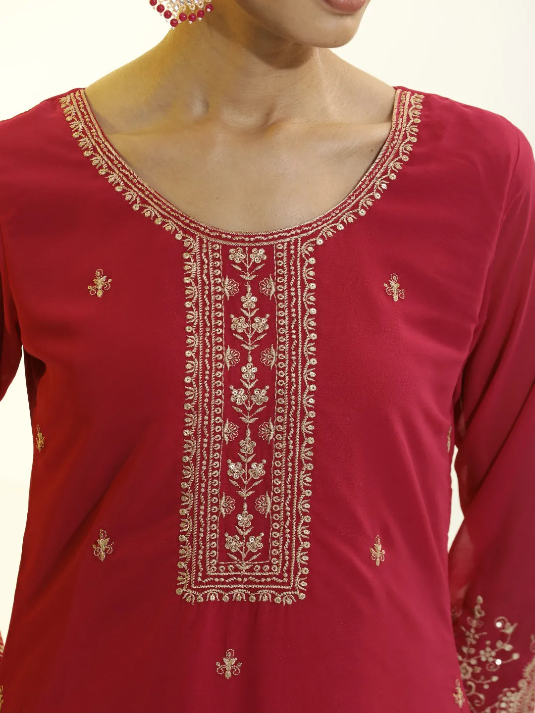 Festive Embroidered Georgette Heavy Kurta Set With Dupatta