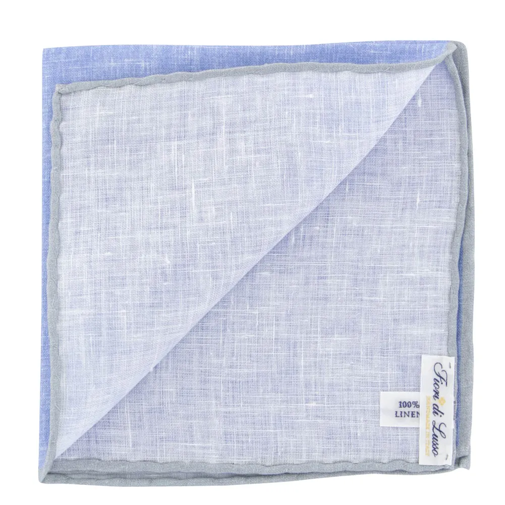 Fiori Di Lusso Blue Linen Pocket Square