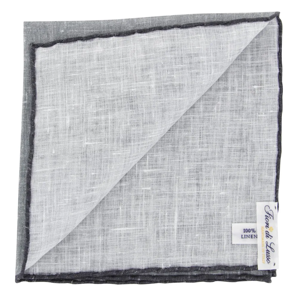Fiori Di Lusso Gray Linen Pocket Square