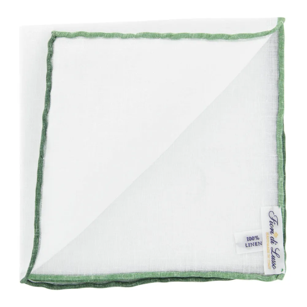 Fiori Di Lusso White Linen Blend Pocket Square