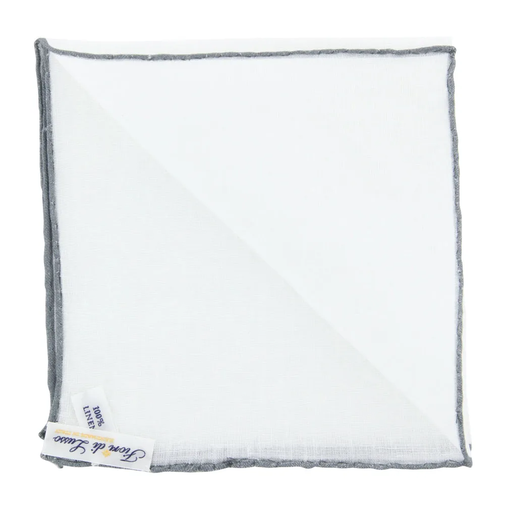 Fiori Di Lusso White Linen Pocket Square