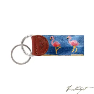 Flamingo Oasis Needlepoint Key Fob