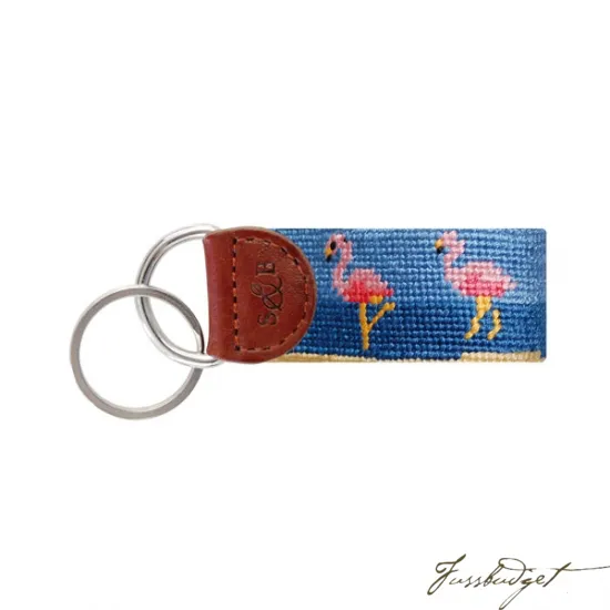 Flamingo Oasis Needlepoint Key Fob