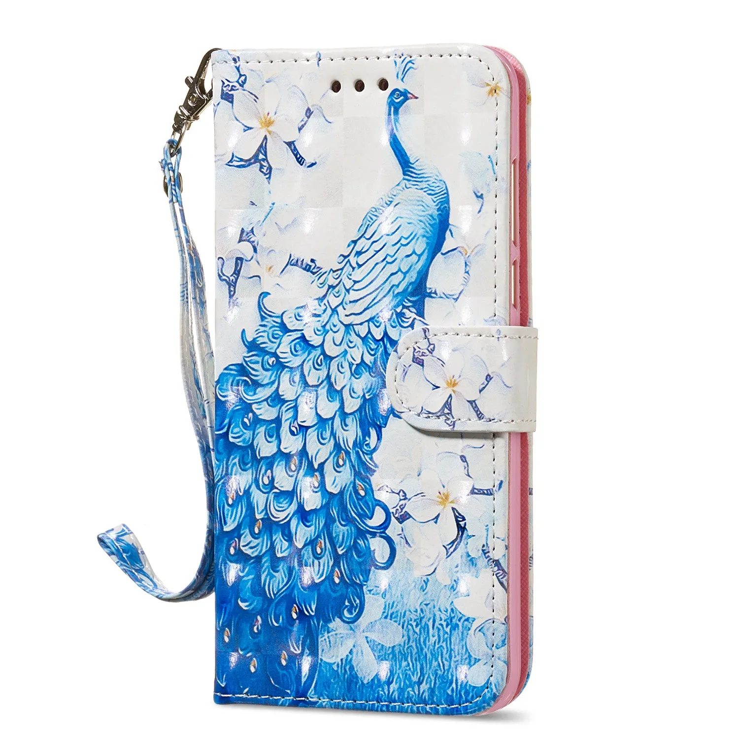 For HUAWEI honor 7C / Enjoy 8/Y7PRIME 2018/Y7 PRO 2018/NOVA2 LITE 3D Coloured Painted PU Magnetic Clasp Phone Case with Card Slots Bracket Lanyard Wolf