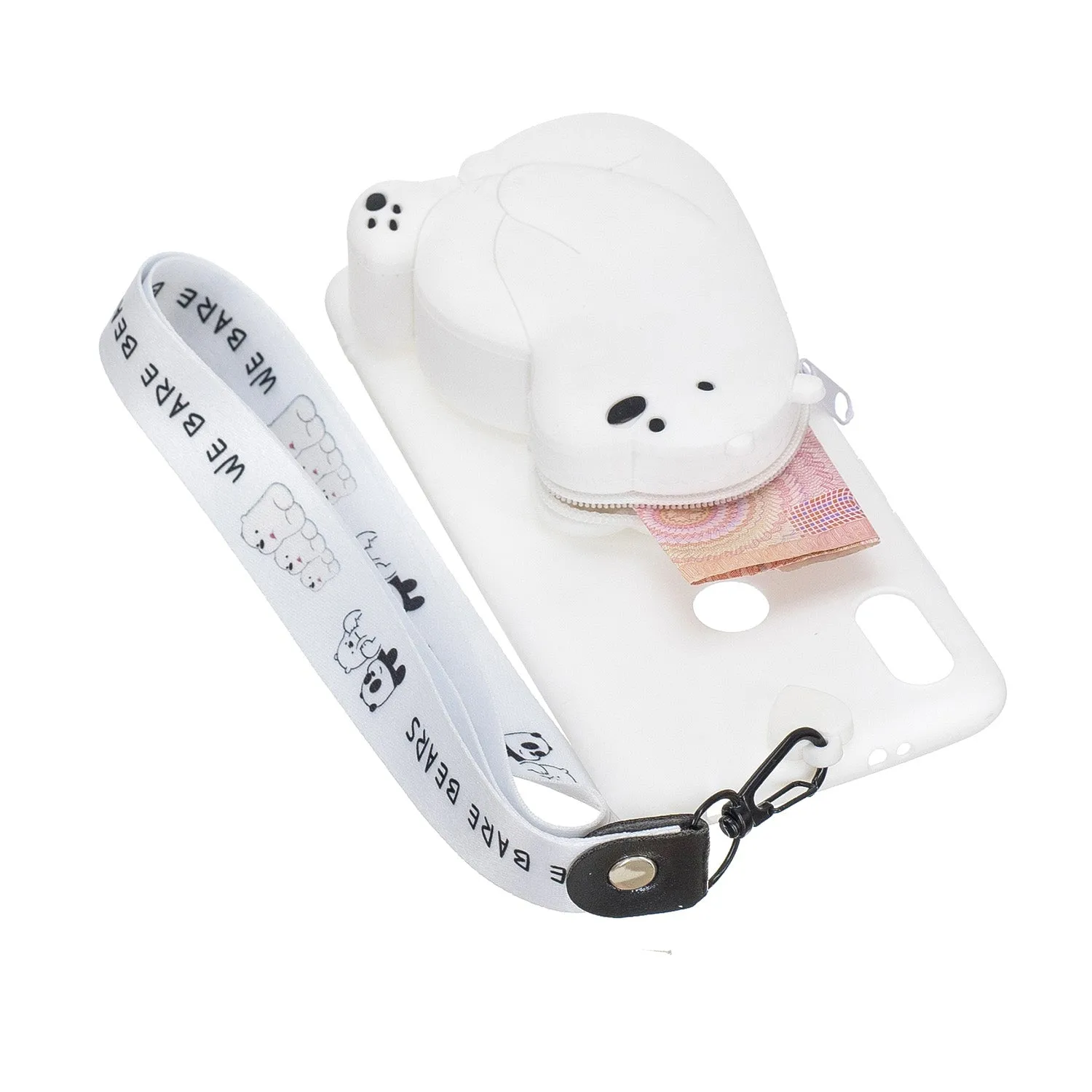 For HUAWEI Y6 2019 Y7 2019 Y9 2019 Cartoon Full Protective TPU Mobile Phone Cover with Mini Coin Purse Cartoon Hanging Lanyard 2 light blue elephant