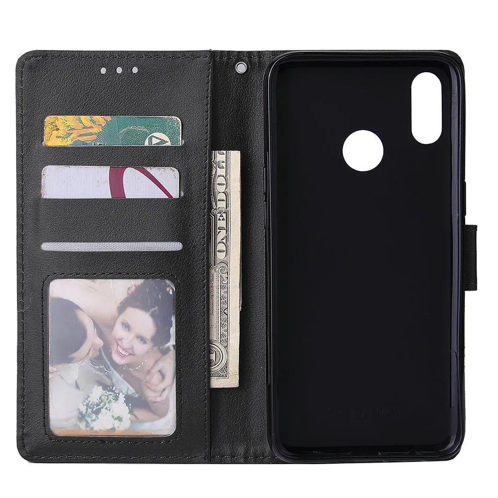 For OPPO Realme 3 Wallet-type PU Leather Protective Phone Case with Buckle & 3 Card Position black
