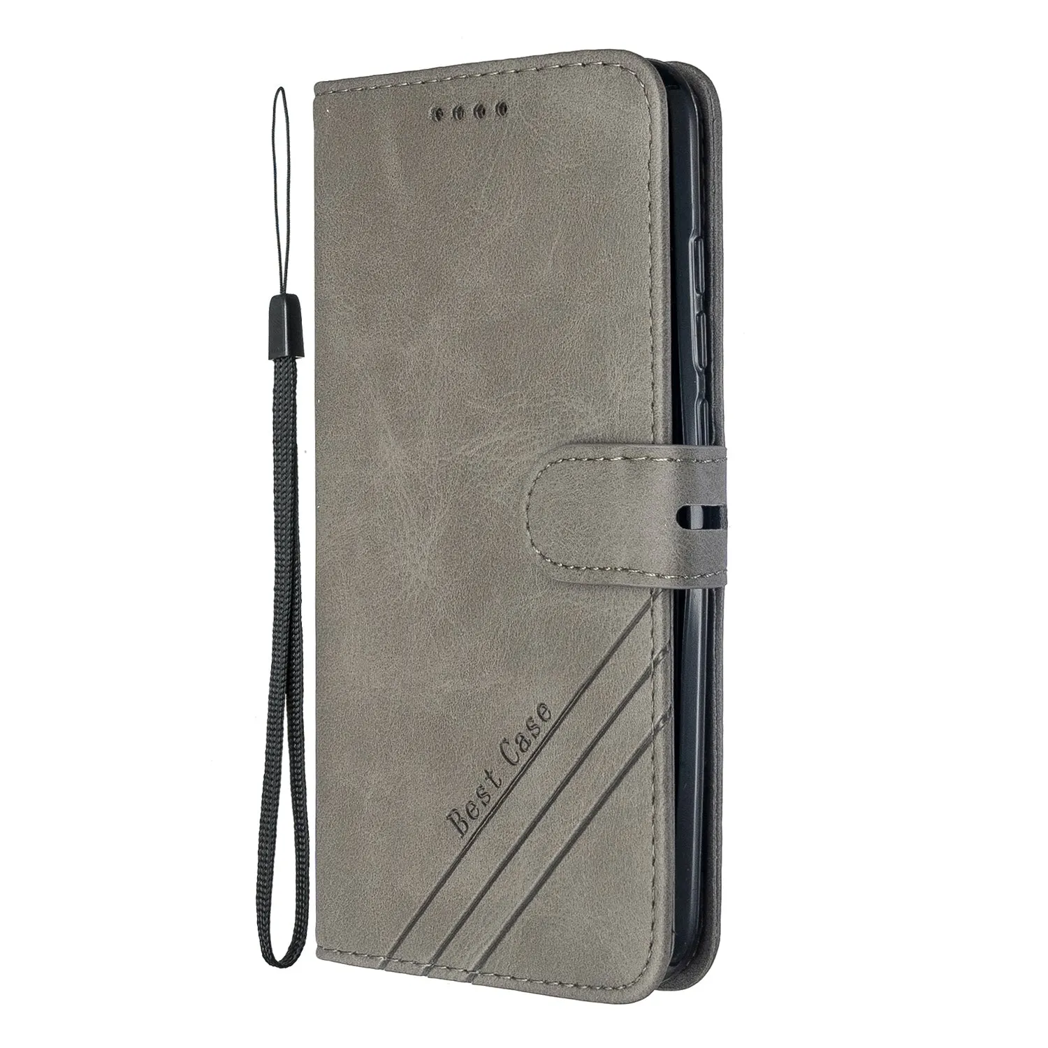 For Redmi Note 8T/Redmi 8/Redmi 8A Case Soft Leather Cover with Denim Texture Precise Cutouts Wallet Design Buckle Closure Smartphone Shell  gray