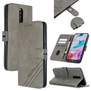 For Redmi Note 8T/Redmi 8/Redmi 8A Case Soft Leather Cover with Denim Texture Precise Cutouts Wallet Design Buckle Closure Smartphone Shell  gray