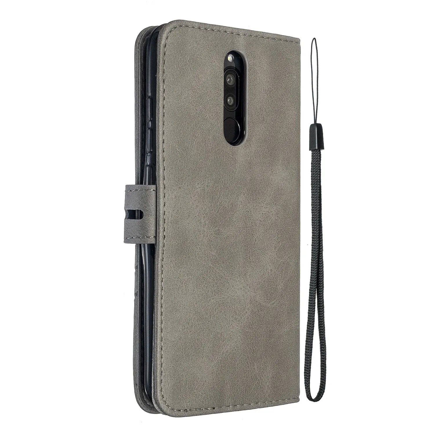 For Redmi Note 8T/Redmi 8/Redmi 8A Case Soft Leather Cover with Denim Texture Precise Cutouts Wallet Design Buckle Closure Smartphone Shell  gray