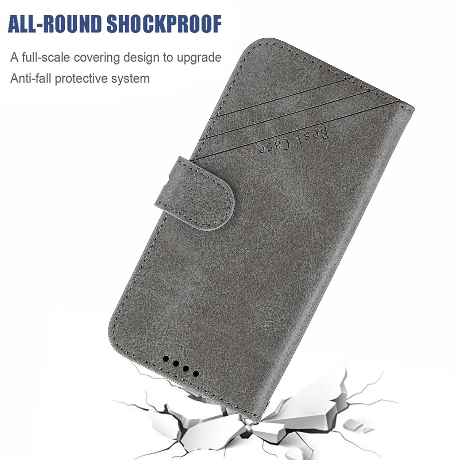 For Redmi Note 8T/Redmi 8/Redmi 8A Case Soft Leather Cover with Denim Texture Precise Cutouts Wallet Design Buckle Closure Smartphone Shell  gray