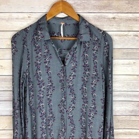 Free People | Grey Floral Shirt Mini Dress Size XS