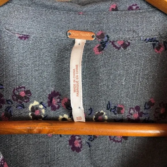 Free People | Grey Floral Shirt Mini Dress Size XS