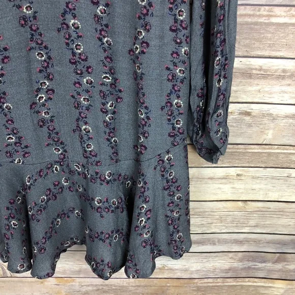 Free People | Grey Floral Shirt Mini Dress Size XS