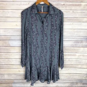 Free People | Grey Floral Shirt Mini Dress Size XS