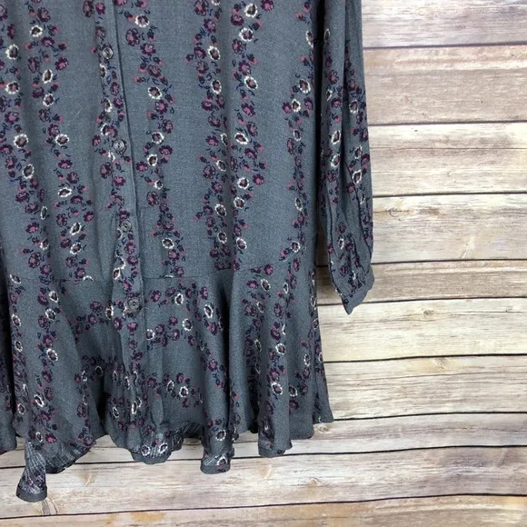 Free People | Grey Floral Shirt Mini Dress Size XS